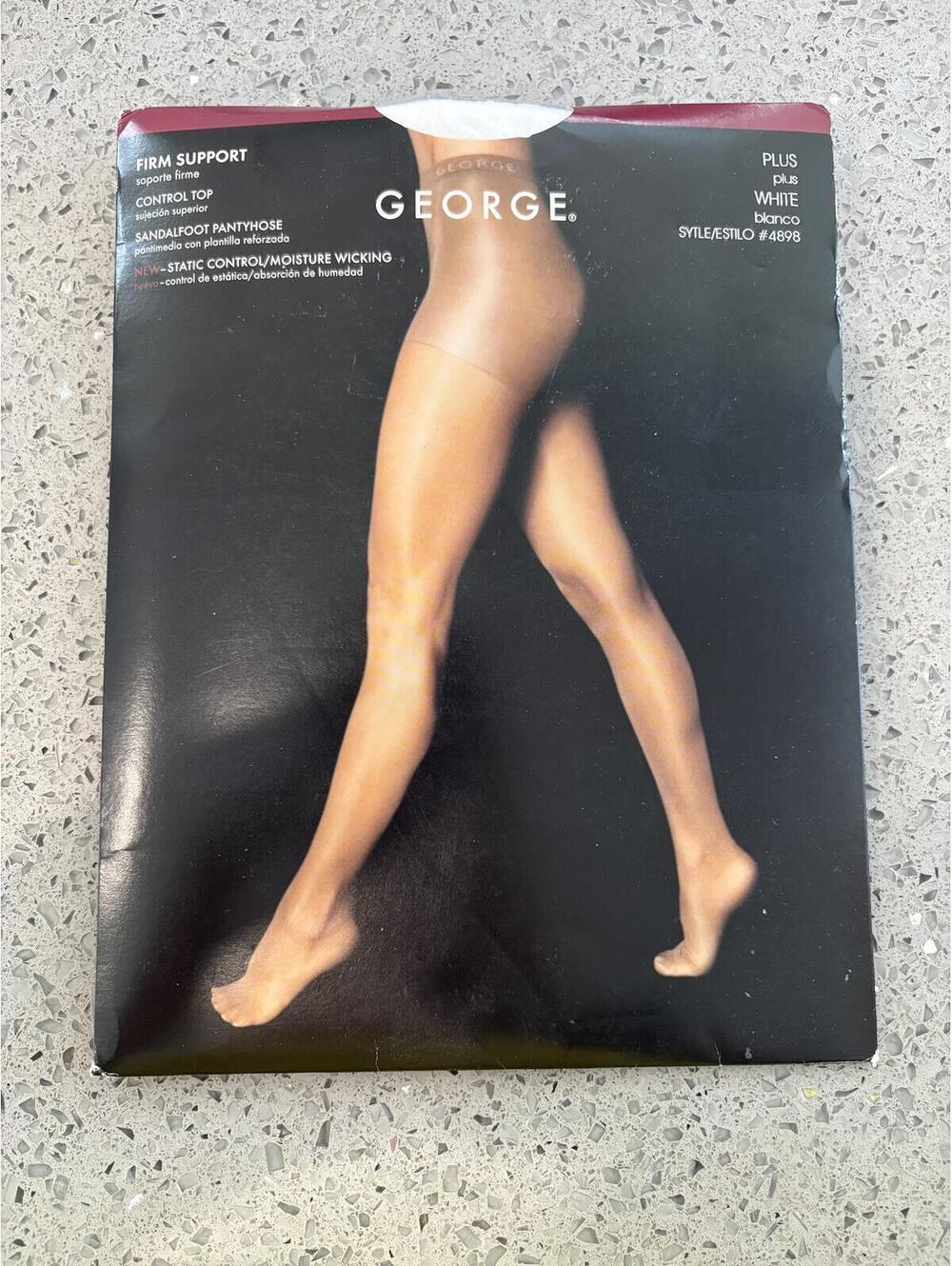 George Plus Size Firm Support Control Top Sandalfoot Pantyhose, White (#11)